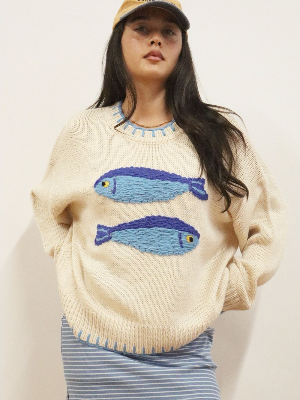 These Three Bailey Rose Knitted Fish Sweater-Cream S
